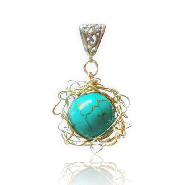 Turquoise and Mixed Metal Nest Pendant