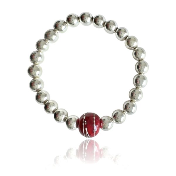 Hematite and Cherry Red Lampwork Bracelet