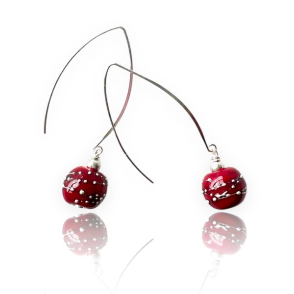 Cherry Red Lamp Work Drop Earrings