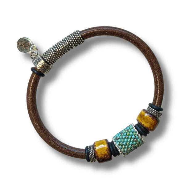 Single Bead Leather Bracelet - Distressed Brown